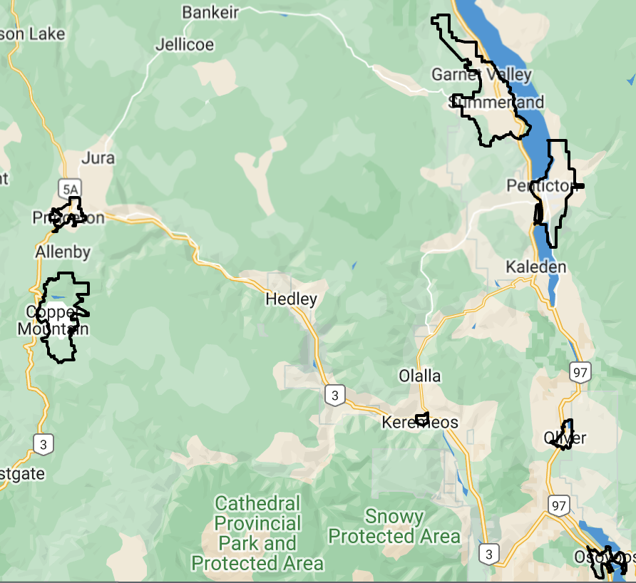 Penticton & Area + Similkameen map